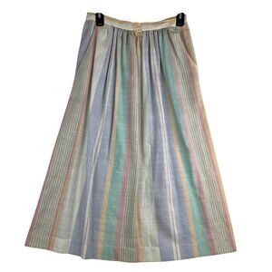 Vintage 70s Color Mates Midi Skirt Size 6 Pastel Deadstock USA Striped Country